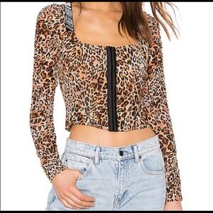 I.AM.GIA Leopard Zip-Front Cropped Top — Brown & Black